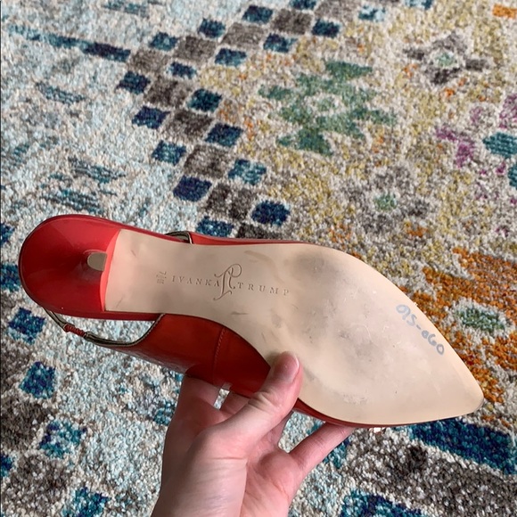 Ivanka Trump Sling Back Heels, Tangerine Orange Bow Heels - Picture 5 of 8